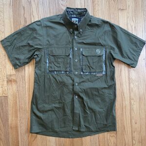 Gamekeeper Men M Army Green Short Sleeve Button-Up Shirt Ripstop Camo Highlights